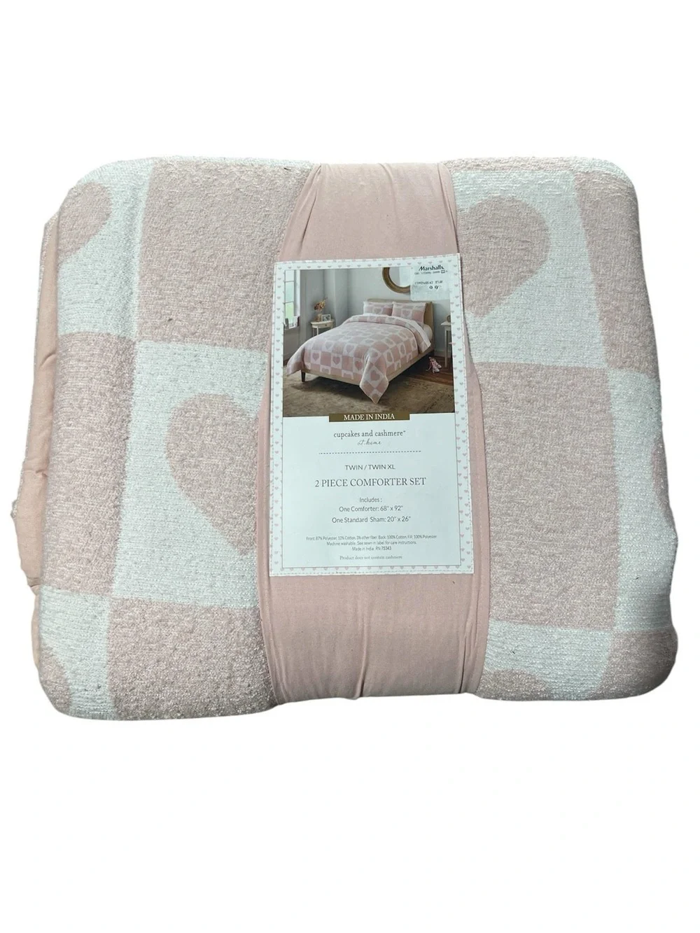 cupcakes & cashmere Blush Pink and White Heart Check Twin/Twin XL Comforter Set